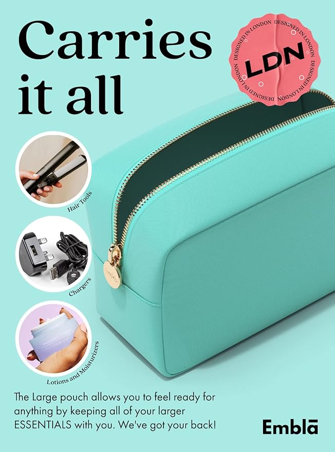 Embla Large Makeup Bag and Waterproof Nylon Travel Toiletry Bag, Large Capacity Cosmetic Zipper Pouch, Turquoise