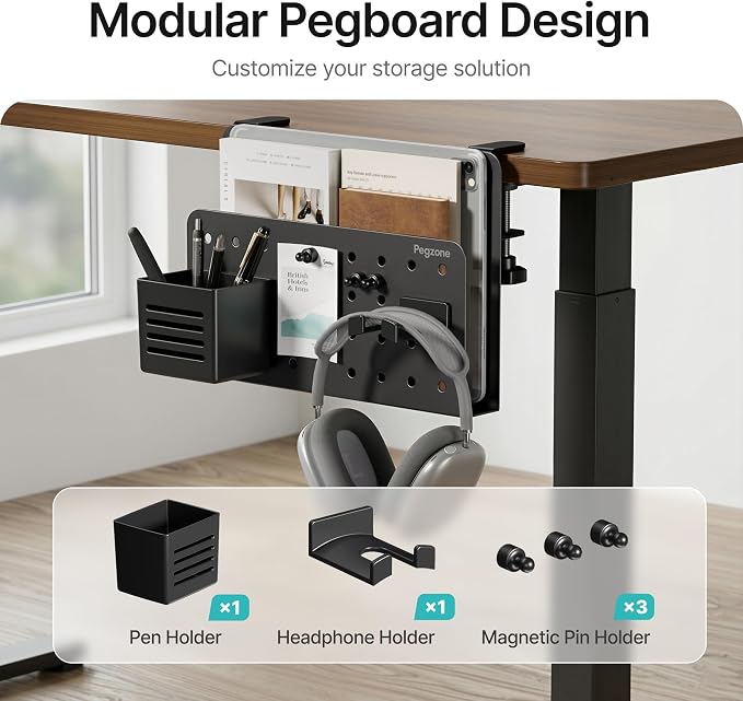 Under Desk Storage Organizer, Laptop Holder Stand with Pegboard Design, Holds 22lbs, Clamp on Desk Organizer, Fits 0.4"-2.2" Desktop Edge, Black