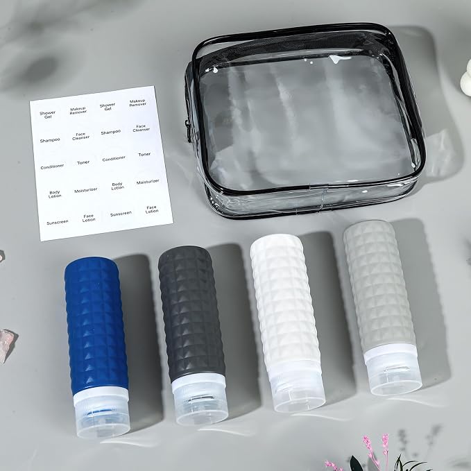 Travel Bottles for Toiletries, TSA Approved Travel Size Containers, Leak Proof Silicone Shampoo Bottles, Small Toiletry Containers with Clear Bag for Shampoo Conditioner Lotion