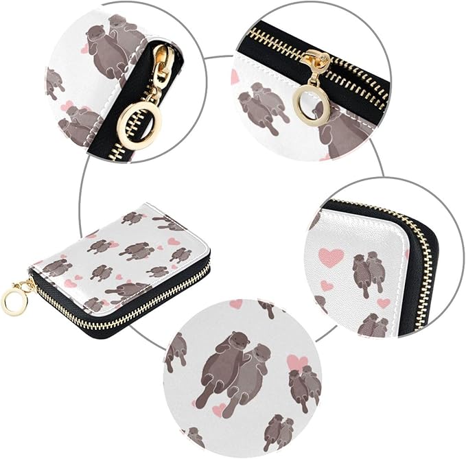 Cute Sea Otter RFID Credit Card Holder Wallets Accordion for Women Leather Zipper Card Case Accordion Wallet for Ladies Girls