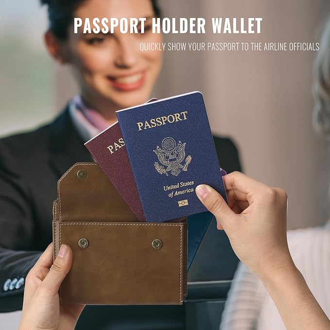 ASAPDOS RFID Blocking Family Passport Holder Wallet,Hold 2-3 Passports for Travel with Credit Card Slots & Wrist Crossbody Strap Coffee