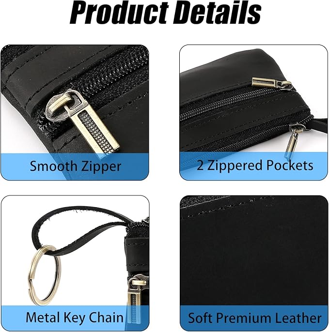 Coin Purse for Men,Coin Pouch with Zipper for Men Women,Genuine Leather Mini Coin Pocket Pouch Change Holder Mens Tray Purses Coin Purse Cash Change Wallet Key Holder Money Pouch