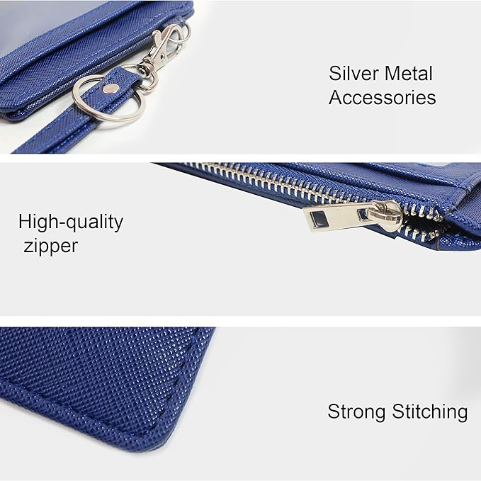Credit Card Holder Wallet RFID Blocking Leather Small Wallet for Women Slim Minimalist Front Pocket Wristlet Wallets for Women （Navy Blue）