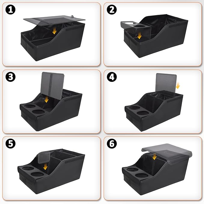 Backseat Car Organizer, Middle Seat Organizer With 4 Storage Compartments 2 Cup Holders, Back Seat Center Hand Rest Toy Storage for Toddler Kids Family Travel Roadtrip Essentials for SUV Truck Van