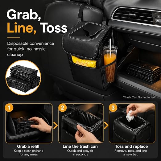 Disposable Car Trash Can Bags, Liner Refills (1-Pack, 100 Bags Total) - for HOTOR Car Garbage Can(Trash Can Not Included) Black