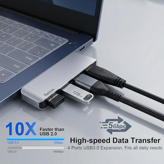 Right Side USB 3.0 Hub, 4-Port Cable-Free USB Splitter for Laptop, Direct-Plug Design, Compatible with MacBook, Laptops, Desktop, Surface, Flash Drive, HDD and USB More