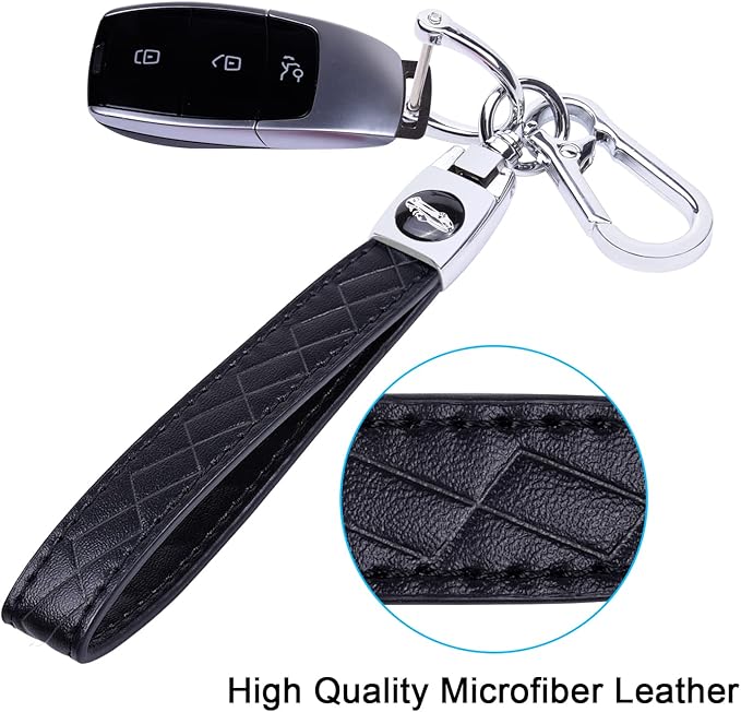 Wisdompro Microfiber Leather Car Keychain, Universal Key Fob Keychain Leather Key Chain Holder with 3 Keyrings and 1 Screwdriver for Men and Women - Black