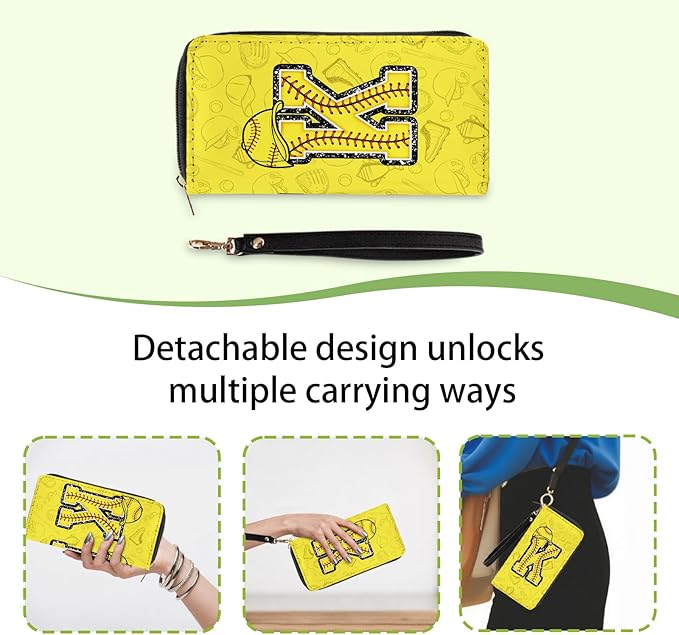 Softball Lovers Gift Womens Wallet - Small Slim PU Leather Letter K Wallet for Women with Zipper Purse, Credit Card Holder Wallets, Wristlet Wallets for Girls Women Player Coach (Letter K Gifts)