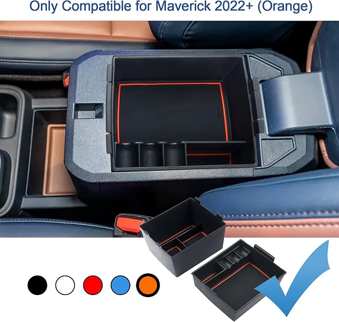 Double Layer, 2022-2025 2026 Maverick Center Console Organizer for Ford Maverick (XL/XLT/Lariat/Tremor/Lobo), Durable ABS Plastic Console Tray Insert 2024 Maverick Hybrid Accessories (Orange)