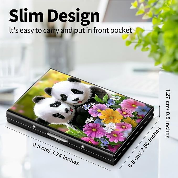 Metal Wallet, Credit Card Holder for Women Men Girls, RFID Blocking Aluminum Wallet Slim Hard Case, Mini Travel Wallet, ID Card Holder Business Card Case,Pandas