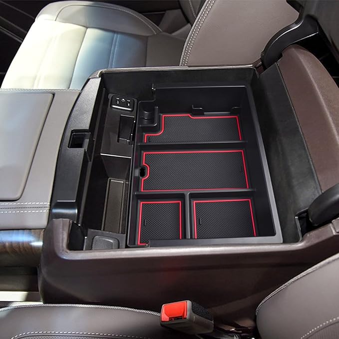 TACOBRO Full coverage Center Console Organizer Compatible with 2014-2018 GMC Sierra 1500 /Chevy Silverado 1500 Accessories 2015-2020 Yukon XL/Tahoe Suburban Insert Armrest Storage ABS Plastic, Red
