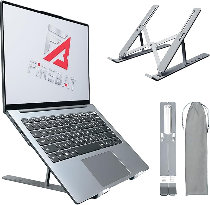 Laptop Stand for Desk, 6-Angle Adjustable Ergonomic Laptop Riser, Foldable Aluminum Portable, Cooling Desktop Notebook Computer Holder Compatible with 10-15.6” MacBook, Dell, HP, iPad, Silver