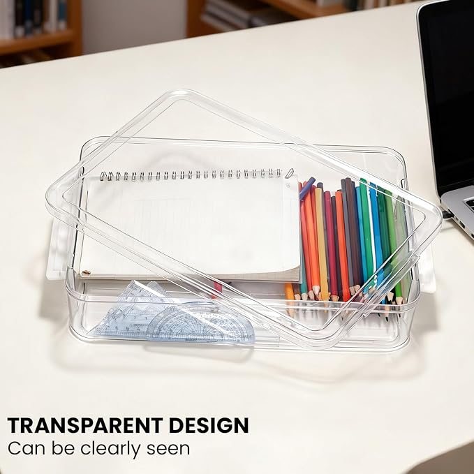 Clear Stackable Storage Box, Document Organizer with Lid, A4 Size File Container, Office Desktop Organization 13.66 * 9.21 * 2.56 Inch
