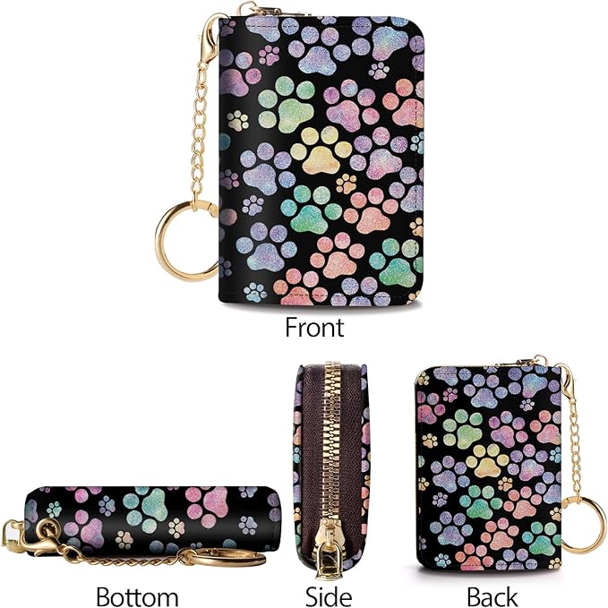 Credit Card Holder RFID Wallet, Small Card Holder Wallet for Women with Keychain Zipper, Funny Leather Print Credit Card Wallets Accordion Gift