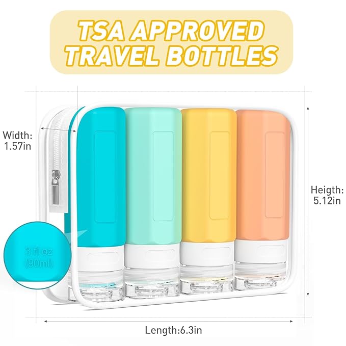 Redfly Travel Bottles for Toiletries, Tsa Approved 3oz Travel Size Containers, Leak Proof Travel Size Toiletries Bottles Silicone, BPA Free Refillable Essentials for Shampoo Conditioners, Colorful