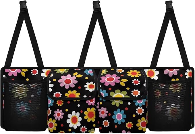 Abstrct Hippie Flower Car Trunk Organizer and Storage Backseat Hanging Organizer for SUV, Truck, MPV, Van Waterproof Car Storage Trunk Organizer Car Interior Accessories