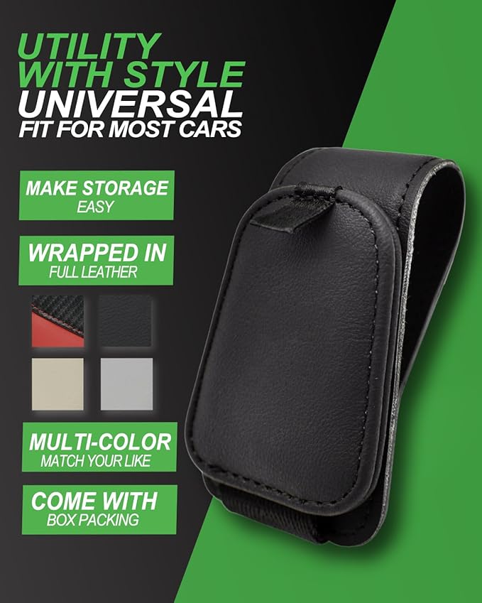 Sunglass Holder for Car, 2 Pack Car Sunglass Holder Visor Clip Magnetic Leather Sun Glasses Eyeglass Hanger, Black, Fit for Different Size Eyeglasses