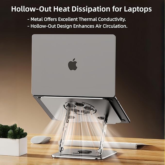 Laptop Stand for Desk, Adjustable Metal Foldable Laptop Riser with 360° Rotation & Football Vent Pattern, Ergonomic Computer Notebook Holder for MacBook Air Pro, Dell XPS, HP 10-17.3", Gray