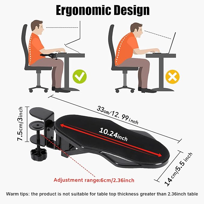 Computer Arm Rest for Desk, 180° Adjustable Rotating Desk Extender Tray, 90° Foldable Elbow Arm Support, Ergonomic Desk Arm Wrist Rest Shelf for Home and Office