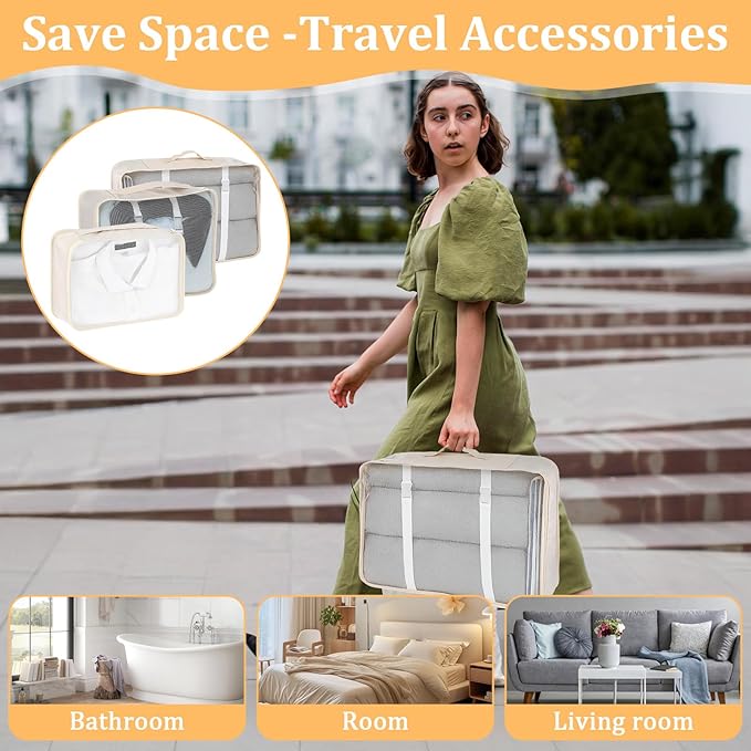 12 Pcs Packing Cubes for Suitcase Travel Luggage Bags Bulk Mesh Organizer Set for Hiking Camping Backpacking Clothes Accessories(Light Khaki, S, M, L Size)