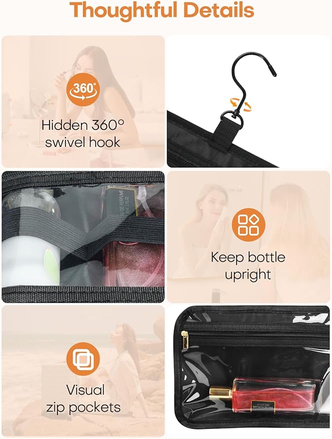 Travel Toiletry Bag with Separate Jewelry Organizer, Water-resistant Makeup Bag with Hanging Hook, Large Capacity Travel Organizer for Toiletries, Cosmetic, Vacation Essentials - Large