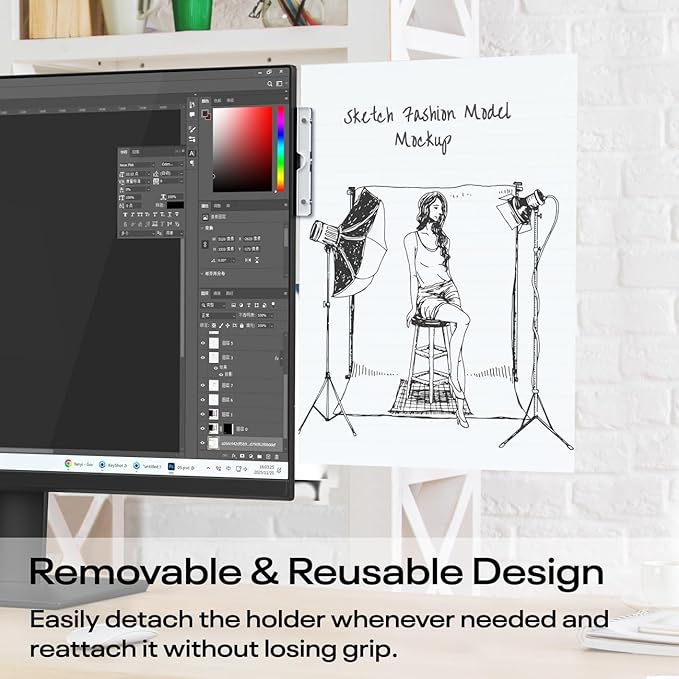 Crpich Acrylic Monitor Copyholder with Adhesive Magnetic Plate, Removable Memo Holder for Notes, Photos & Documents, Reusable Clip-On Paper Holder for Computer Monitor, Left/Right Side Mount