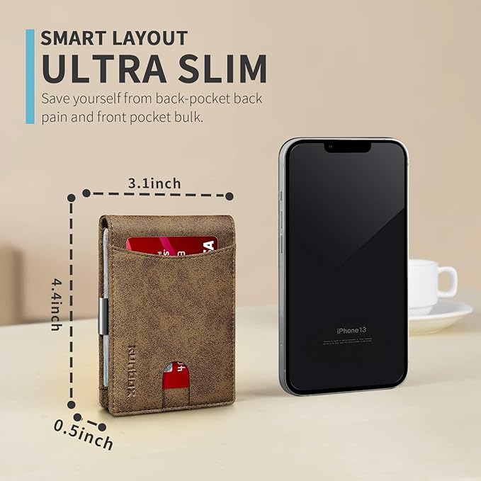 RUNBOX Slim Money Clip Wallets for Men RFID Blocking 11 Card Holder Minimalist Small Leather Bifold Men's Front Pocket Wallet Gift Box