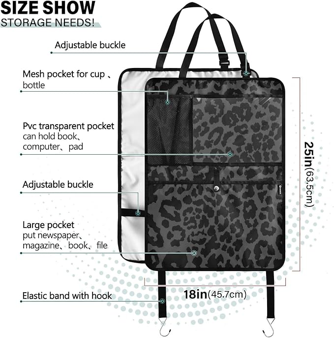 Car Seat Back Organizer Black-white Leopard Print 2 Pack Waterproof Kick Mats Backseat Protector From Dirt,Scratches