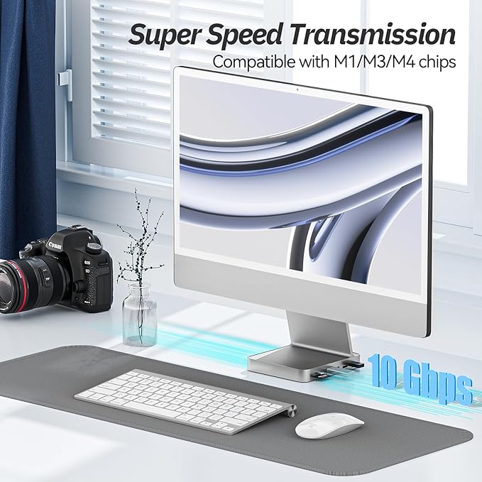 USB C Hub for iMac 24 inch 2021/2023/2024, Minisopuru iMac Hub Support M.2 NVMe SSD, i Mac Accessories for iMac M1/M3/M4, i-Mac Adapter with USB A/C 10Gbps, SD/TF, M.2 SSD (Not Included), Silver