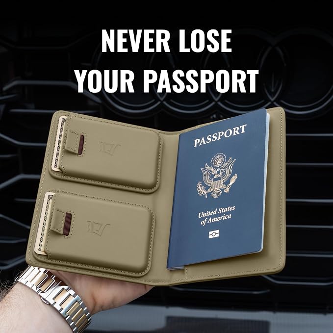 Kings Loot Passport Holder Wallet – RFID Blocking Leather Travel Wallet with Built-in Airtag Holder – Holds 1-6 Cards & Passport – Easy Pull Tab – Slim & Stylish Wallets (Olive)