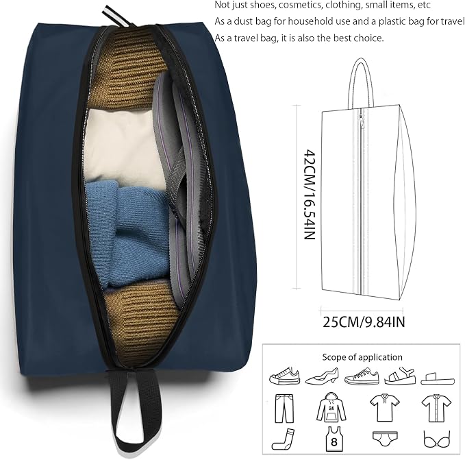 Shoe Bag for Travel, Waterproof Extra Large Shoe Storage Organizer with Handle, Multi-Functional Odor-Resistant Shoe Pouch for Gym, Soccer, Golf, Tennis Soccer Cleats Bag 16.5 x 9.8 Inches (Dark Blue)
