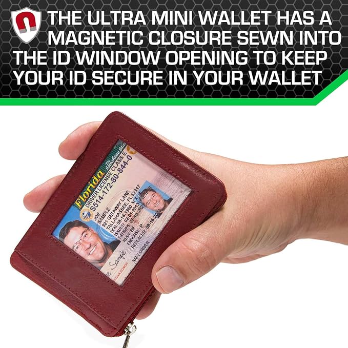 ID STRONGHOLD RFID Front Pocket Wallet Mini Minimalist Wallet Slim Wallet Genuine Leather with Zipper , Red , Small