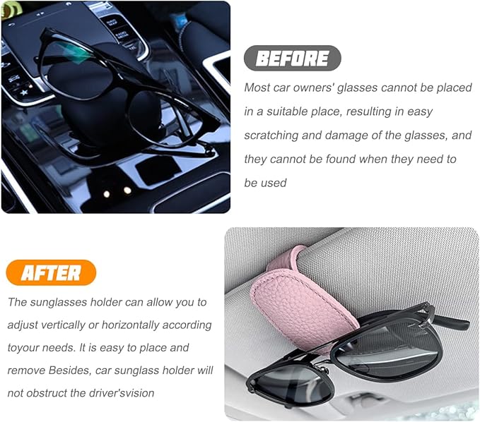 zipelo Sunglasses Holders for Car Sun Visor, 2PCS Magnetic Leather Vehicle Glasses Hanger Clip for Ticket Card, Auto Interior Eyeglass Organizer Accessories, Universal for SUV Sedan Truck (Pink)