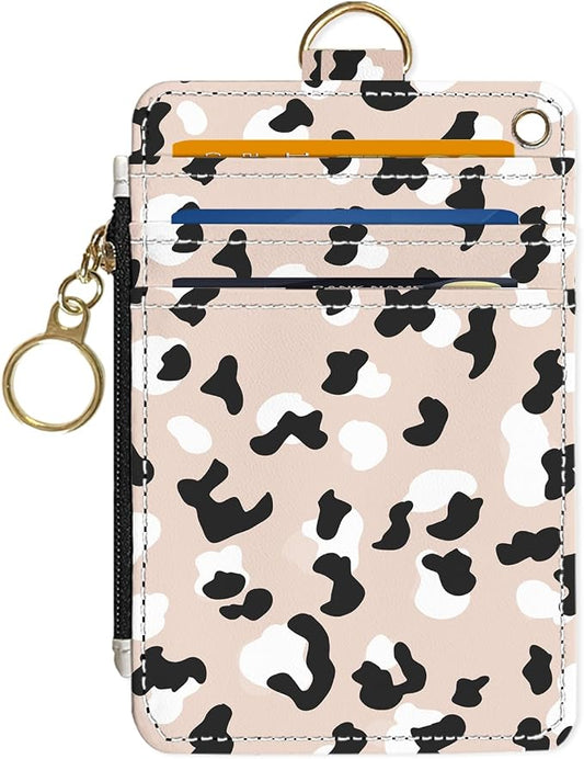 Slim Wallet Credit Card Holder, Brown Milk Pattern, RFID Wallet Women Cute Small Front Pocket Wallet With Zipper, PU Leather Thin travel RFID Blocking Card Case ID Window,Ladies Gifts