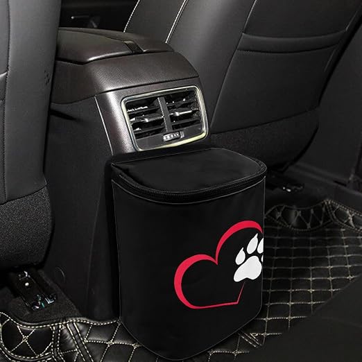 Cute Love Paw Car Trash Can with Lid Car Garbage Can Car Waste Basket, Leak-Proof Car Trash Bin, Car Trash Hanging Car Accessories Interior Car Organizer Bag