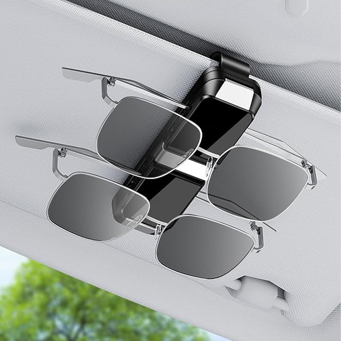 Sunglass Holder for Car Visor Clip Double-Headed, Push-Button Opening Car Sunglass Holder, Visor Sunglasses Holder Clip, Fits Cars, Trucks, SUVs and More (Double-Headed)