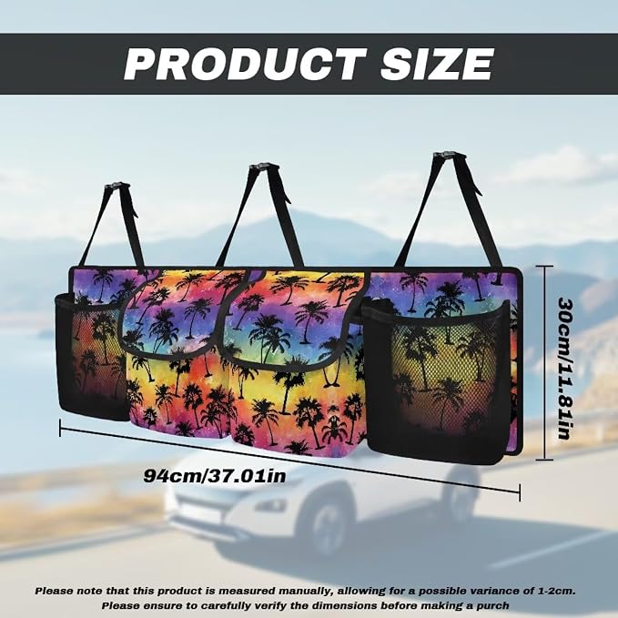 Colorful Palm Car Trunk Organizer Foldable Backseat SUV Organizer Multifunctional Storage Carrying Caddy Tool Tote Bag Storage Bag for Camping