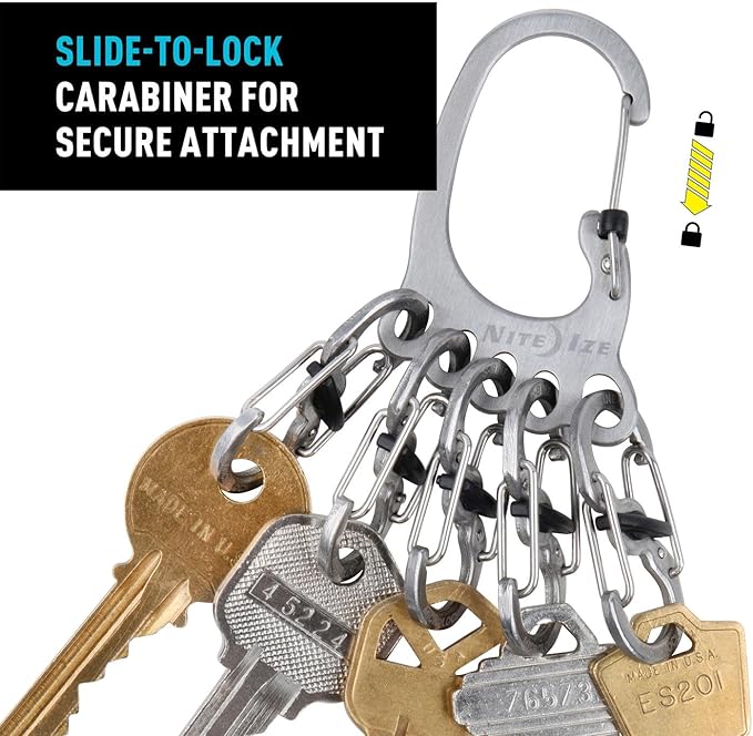 Nite Ize KLKBF-11-R6 Bigfoot Locker KeyRack, Carabiner Chain with 5 Stainless Steel Locking S-Biner Toes to Hold Keys Separately + Securely, 1, Silver