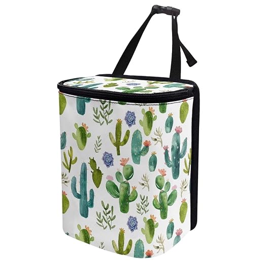 Biyejit Cactus Flowers Car Trash Can Automotive Garbage Bag Car Trash Can with Lid Collapsible Reusable Waterproof Car Garage Bag Car Accessories Interior Car Organizer