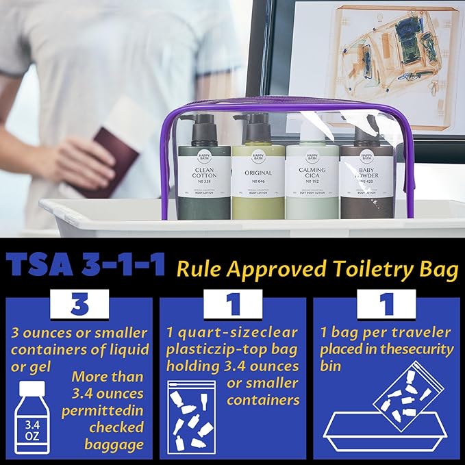 YedsIntu 16 Pieces Clear Makeup Bag PVC Zippered Clear Toiletry Carry Pouch Portable Cosmetics Bag Waterproof Makeup Bag Vinyl Plastic Organizer Case for Travel Vacation Bathroom (Purple-M)