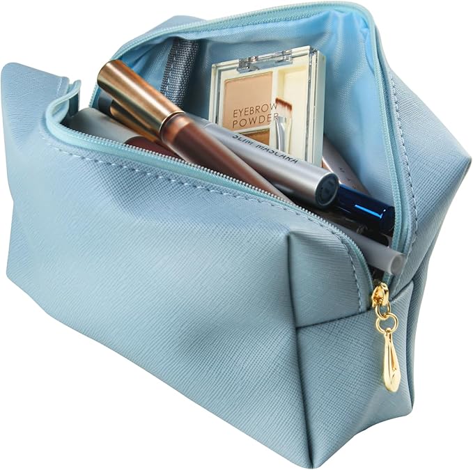 Small Makeup Bag Portable Cosmetic Bag for Women Makeup Pouch Waterproof Toiletry Bag for Travel (Light Blue, Normal)