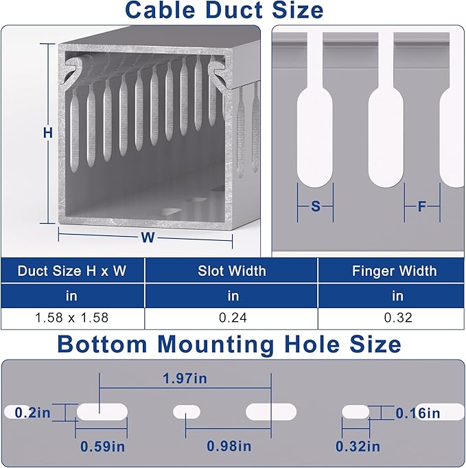 ZhiYo H1.6in W1.6in Professional Server Rack Cable Management Raceway, 99in (6 x L16.5in) Cable Raceway Kit, Electrically Safe PVC Open Slot Wire Raceway for Under Desk/Computer/Network Cords, Grey