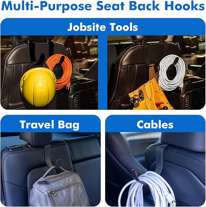 Travel Depot XL Hard Hat Holder for Truck, Heavy-Duty Headrest Hooks, Seat Back Organizer for Hard Hats, Bags & Gear, Universal Truck & Car Headrest Organizer, 2-Pack