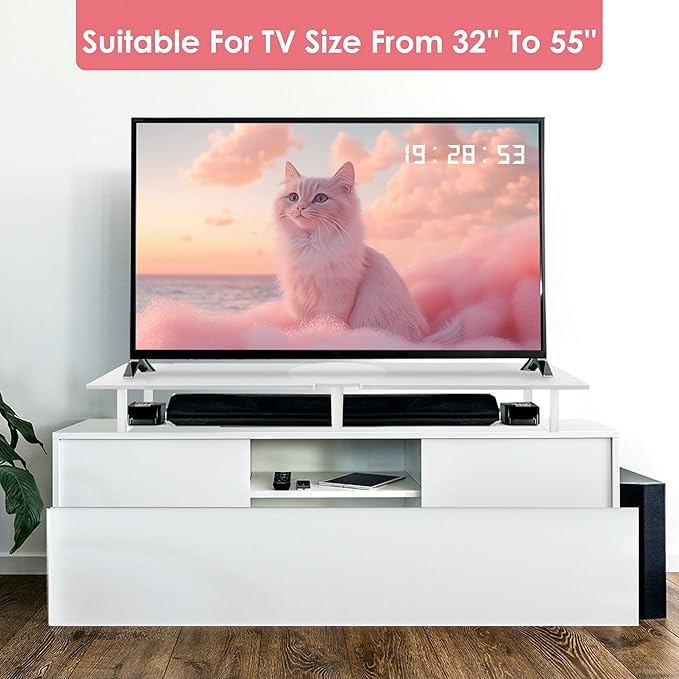 Dual-Monitor Stand for Desk - Large Adjustable Length and Angle Riser for 2 Monitors, Double Computer Desktop Organizer, Shelf for TV, Laptop, Printer
