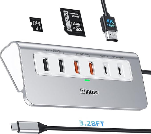 P9 PRO USB C Hub 10Gbps, intpw 9-in-1 USB 3.2 Hub with 4K@60Hz HDMI, 3 USB-A/C 3.2, 2 Type-A 2.0, PD 100W, SD/TF Slot, 3.28FT Aluminum USB Hub for PC, iPhone 16/15 Series, MacBook Air/Pro and More