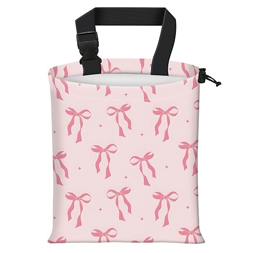 Car Trash Bag Large Hanging Can for Back of Seat, Cute Waterproof Car Garbage Bag for Vehicle, Travelling, Outdoor Cute Pink Bow
