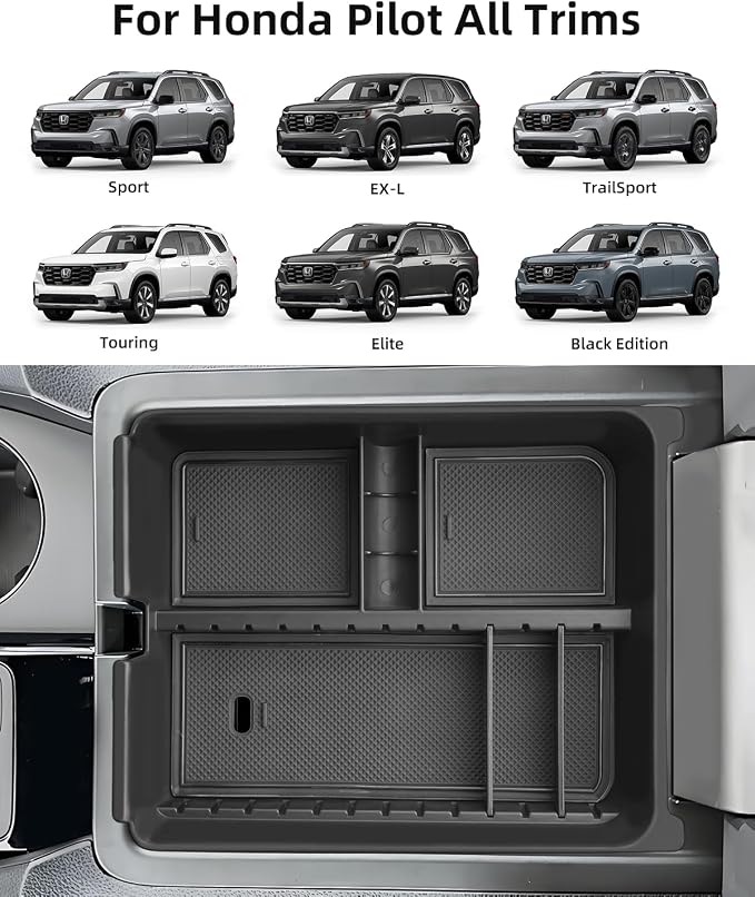 Armrest Organizer for 2025 2024 2023 Honda Pilot/2024 2025 Ridgeline/2024 2025 2026 Passport, Center Console Organizer, Center Console Tray Custom for Honda Pilot Accessories, Black