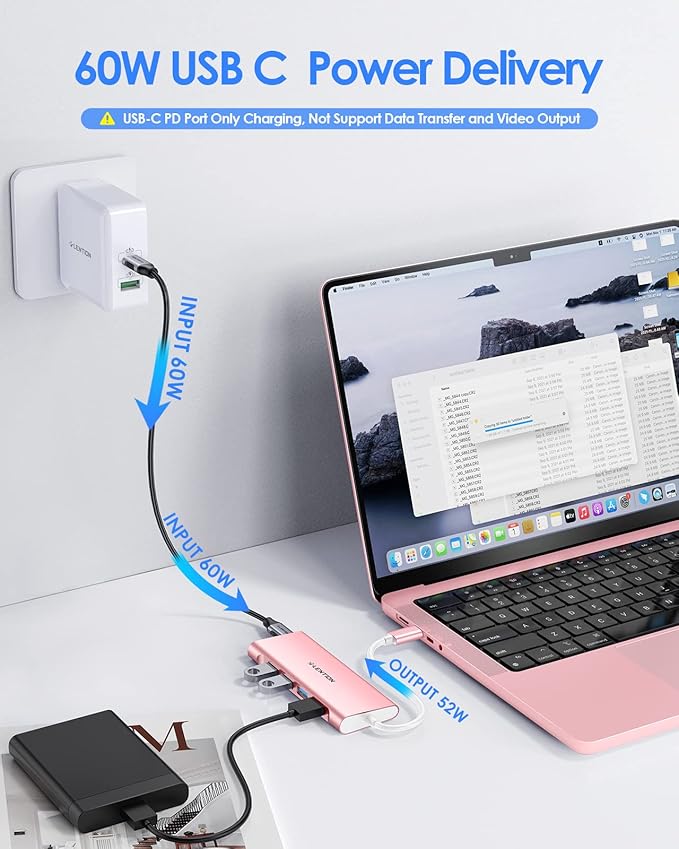 LENTION USB C Hub with 4 USB 3.0 & Type C Charging Compatible 2025-2016 MacBook Pro, 2025-2018 Mac Air, New Surface, Chromebook, More, Stable Driver Certified Type C Multiport Adapter (Rose Gold)
