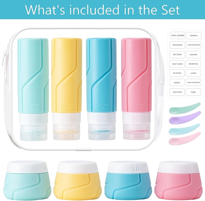 Travel Bottles - 15 Pack, TSA Approved Travel Size Toiletries, Leak Proof Silicone Squeezable Containers in Clear Bag(Colorful)