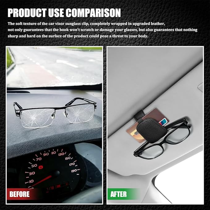 Sunglasses Holders for Car Visor, Sunglass Car Organizer, Leather Magnetic Buckle Sun Visor Sunglass Clip, Car Accessories Ticket Card Clip Sunglasses Mount Fit Truck (Black, 2PCS)